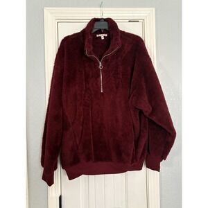 Express‎ One Eleven Fleece Pullover Women Medium Burgundy Excellent Sherpa Zip